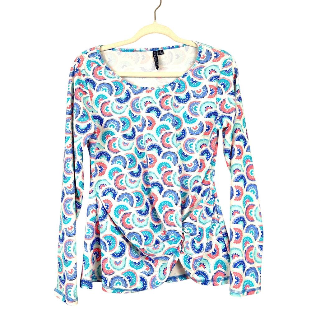 Aqua et Sol Womens M Blue Multi Medallion Twist Front Rash Guard Swim Shirt